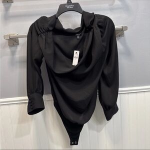 Express Black Draped Cowl Neck Bodysuit